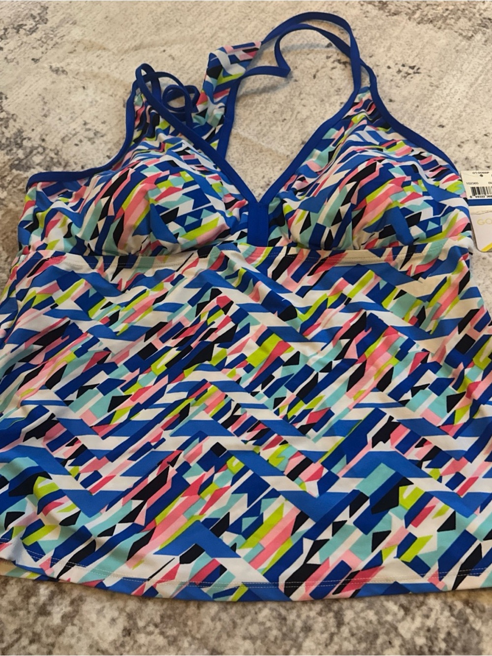 Gossip Blue Multi-Color Geometric One-Piece Swim Tank